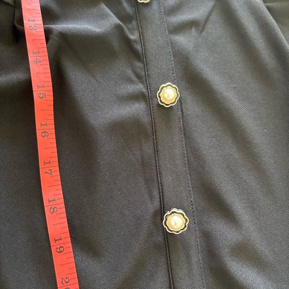 Pearl Button Black Ruffle Puff sleeve Blouse - Picture 5 of 14